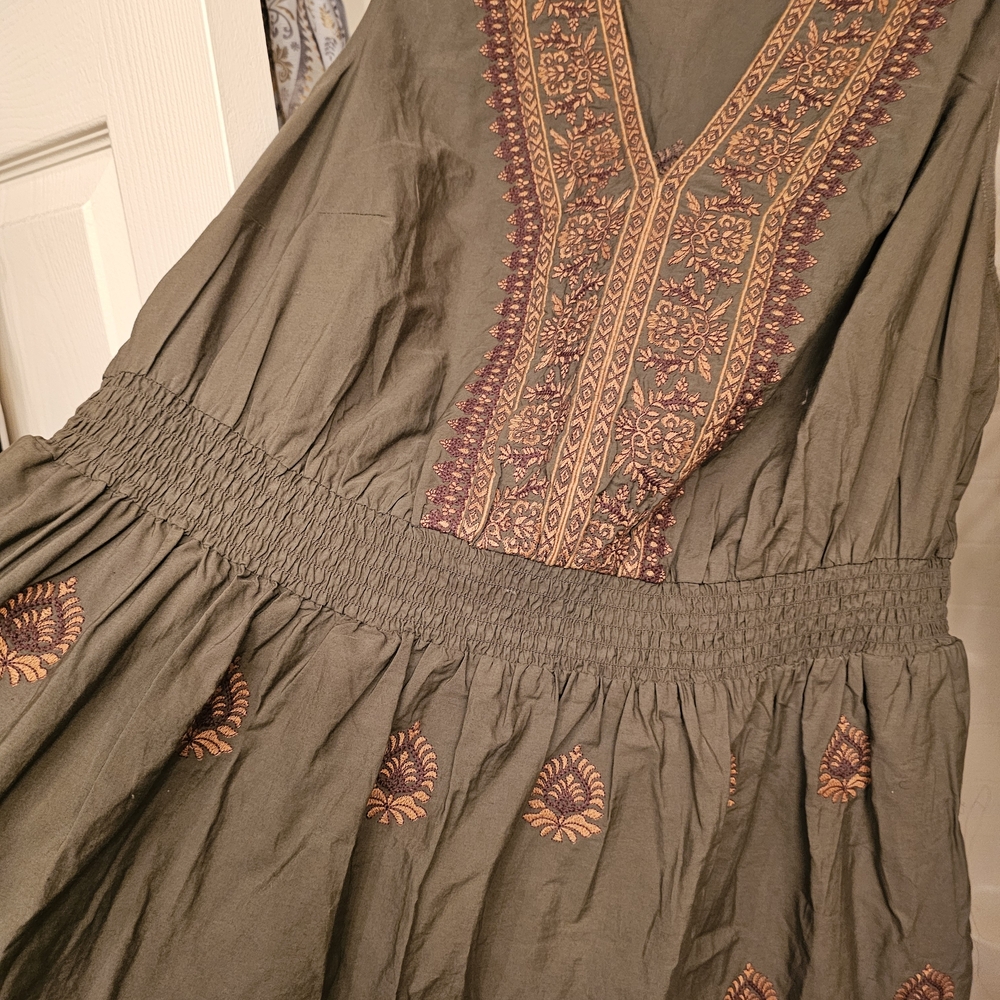 Olive Embroidered V‑Neck Tiered Maxi Dress - Picture 7 of 12